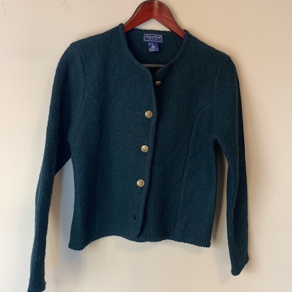 VTG Charter Club Boiled Wool Button Front Cropped Tailored Jacket Womens Small - Picture 7 of 12